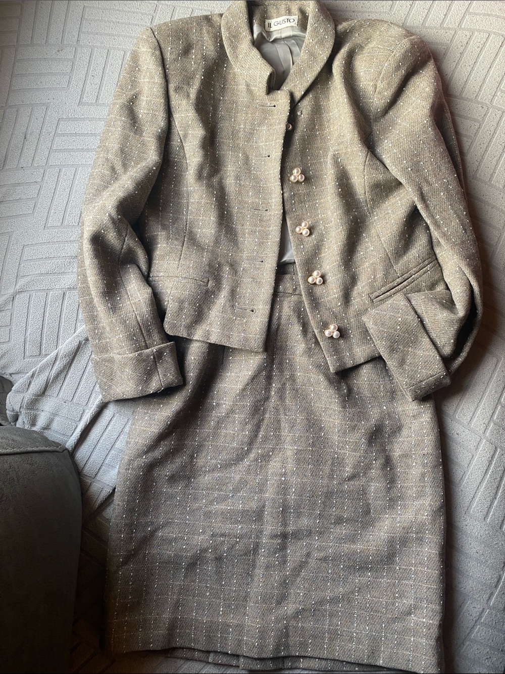Il Gufo Beige Tweed Pearl-Button Suit Jacket 100% Wool size 0